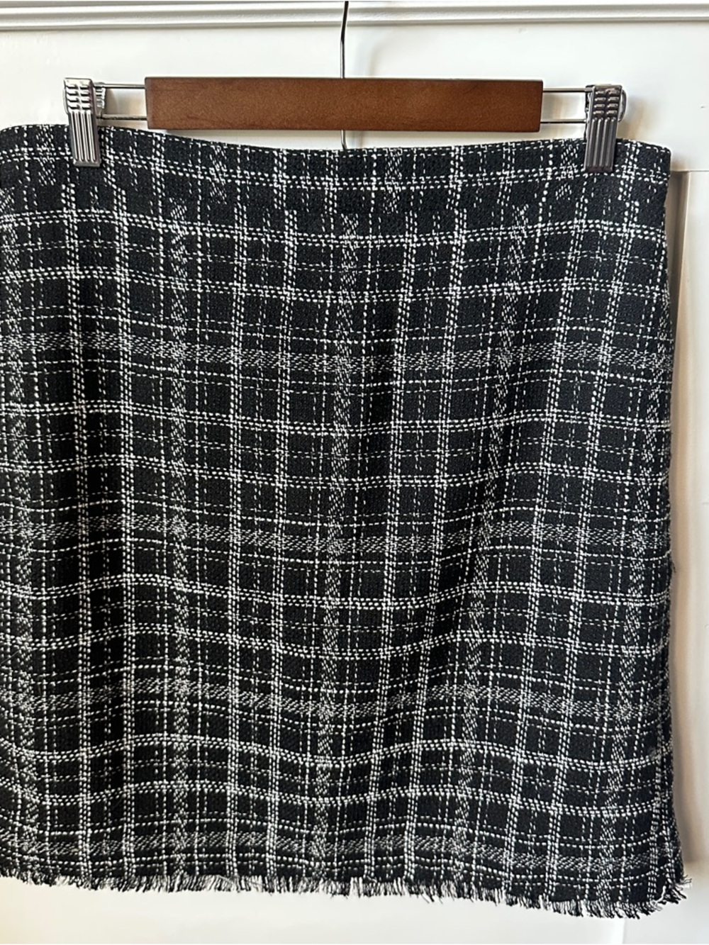 Ann Taylor Black & White Plaid Tweed Mini Skirt